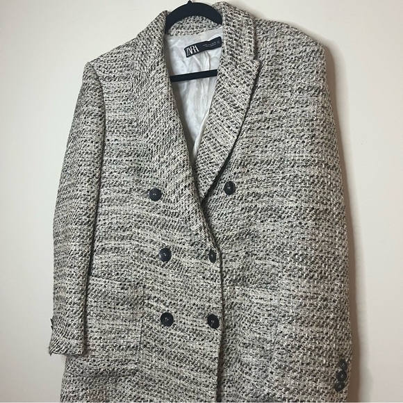 ZARA Double Breasted Preppy Plaid Tweed Classic Blazer - Picture 3 of 8